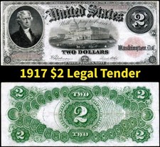 HGR SUNDAY 1917 $2 Legal Tender ((Beautiful Artwork)) VERY LIGHTLY CIRCULATED