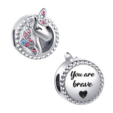 Pink Unicorn Charm for Bracelets Necklace Pendant You are Brave Charm fo