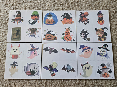 24pcs Halloween Cartoon Temporary Tattoos Cute! Cats Spiders Bats Vampire Coffin