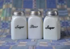 3~Vintage White McKee ROMAN ARCH Shakers ~2 Sugars & 1 Flour~