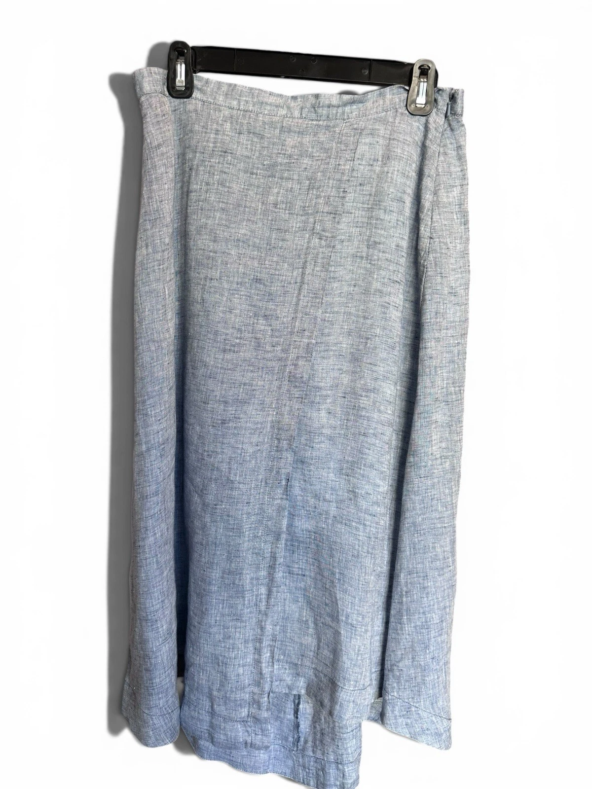 NIC+ZOE Blue Linen Solid A-Line Midi Skirt Zip Slit Regular Size 8