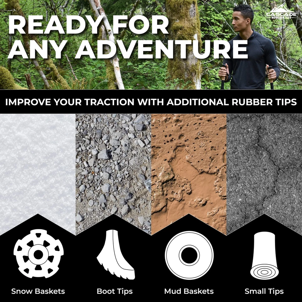 Bastones de trekking de fibra ajustables 26-54 pulgadas con punta adicional Foto 4 de 4