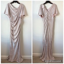 Betsy & Adam Quicksilver Flutter Sleeve Trumpet Gown Pink Silver 14