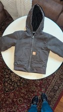 Carhartt Hooded Jacket Youth XS Chocolate Brown Full Zip Stained Grunge Quilted