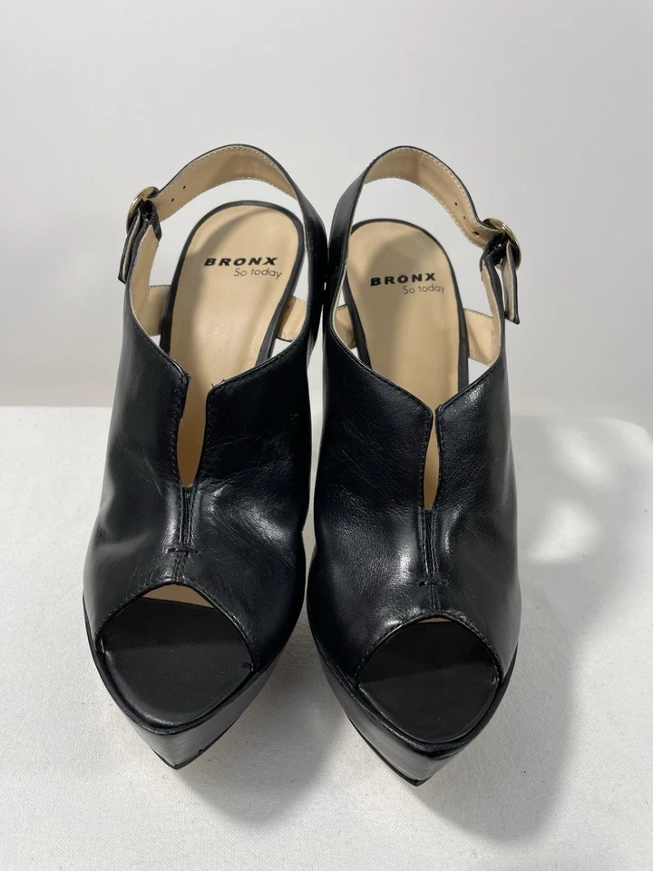 Zapatos de salón Bronx GALAXY de cuero negro con plataforma punta abierta 5,5/36 Foto 3 de 4