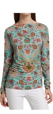 Etro  Milano Women's Tops Paisley Ruched Boat Neck Top Long Sleeve Multicolor 42