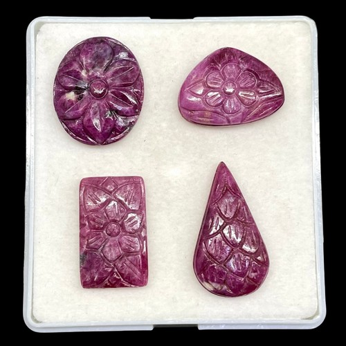 4 Pcs Natural Ruby Unheated Rare Moghul Carved Exclusive Gemstones Lot 60.20 Cts - Picture 4 of 15