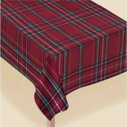 Plaid Red Winter Christmas Holiday Party Decoration 60" x 104" Fabric Tablecover - Picture 1 of 1
