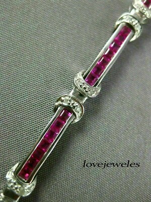 8CT Lab-Created Princess Cut Pink Sapphire Tennis Bracelet 925 Sterling ...