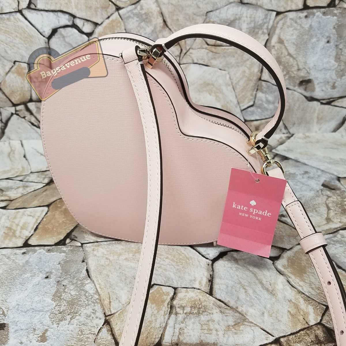Kate Spade New York Love Shack Chalk Pink Leather Zip Heart Purse Crossbody