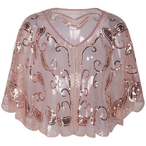Womens 1920s Vintage Shawl Gatsby Party Beaded Sequin Decor Flapper Evening Cape - Picture 10 of 35