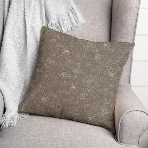 Creative Products Brown Line Floral 18 x 18 Spun Poly Pillow - Picture 3 of 3