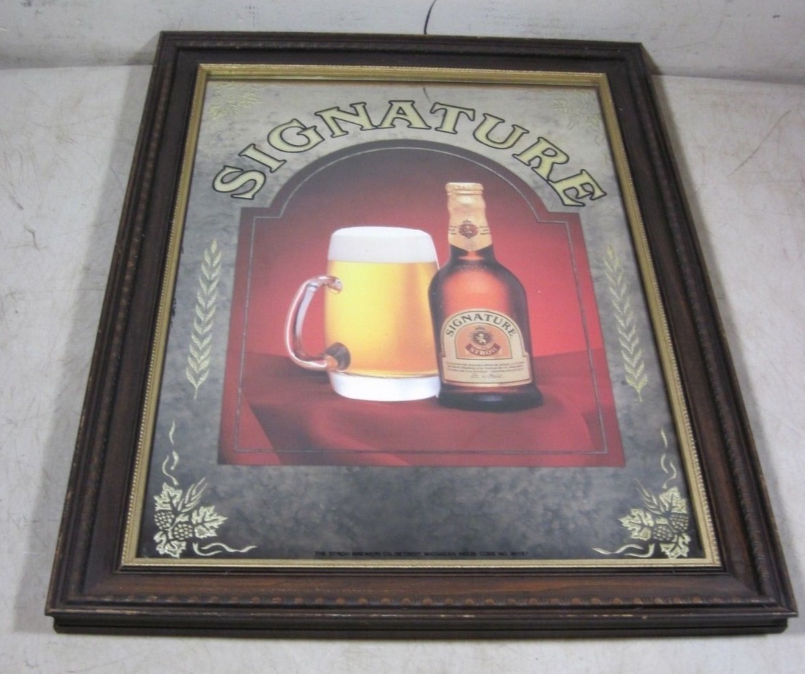 Vintage Stroh Beer Signature Mirror Sign Wood Frame Brewery | eBay