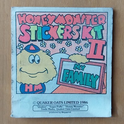 1986 Sugar Puffs Honigmonster Aufkleber Set 2 My Family kostenloses Müsli Paket Geschenk