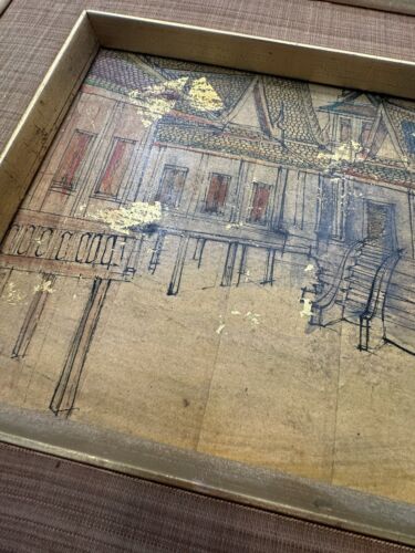 Vintage Framed Buddhist Temple Artwork Gold Leaf Paper Handmade 27” - 第 9/14 張圖片