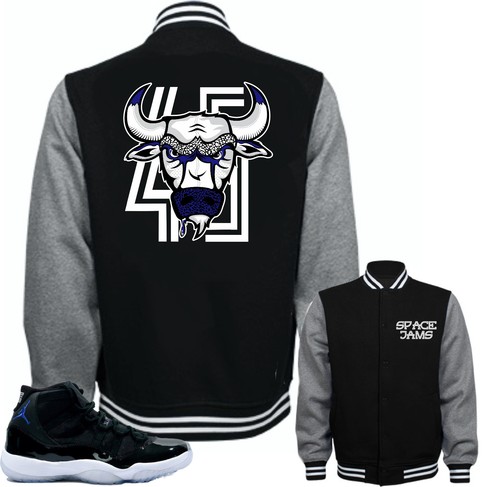 Jacket to match Air Jordan Retro 11 Space Jam sneakers "Bull 45" Black Jacket - 第 1/2 張圖片