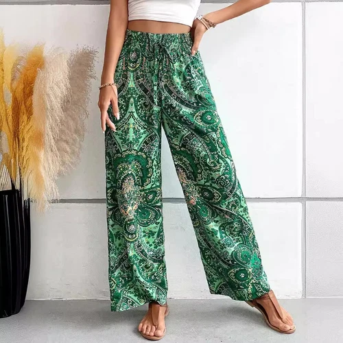 Damen Sommer Mode Blume Elastische Taille Weites Bein Hose- - Bild 4 von 29