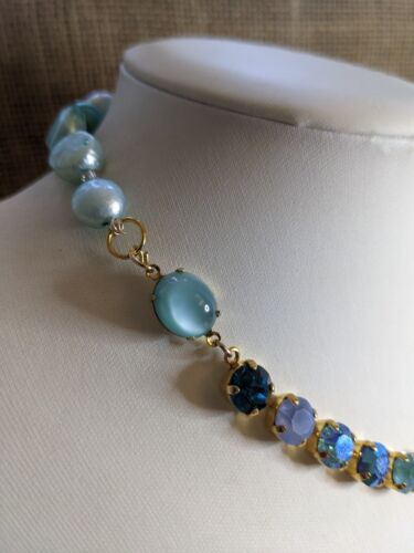 Baby Blue Aquamarine Crystals And Light Blue Pearls In Stunning Necklace - Picture 4 of 7
