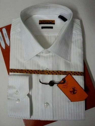 Camisa social masculina ENZO Itália SLIM FIT tom branco listras punhos barril - Imagem 2 de 4