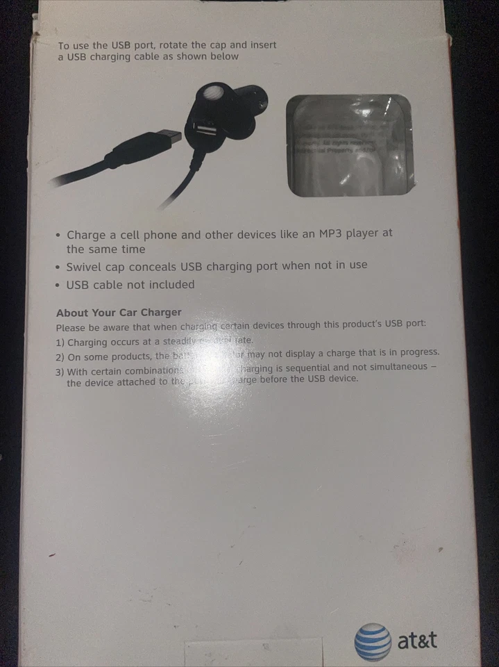 НОВОЕ АВТОМОБИЛЬНОЕ ЗАРЯДНОЕ УСТРОЙСТВО AT&T С USB-ПОРТОМ 75368 УНИВЕРСАЛЬНЫЙ V3 V3i Blackberry Motorola - Изображение 2 из 3