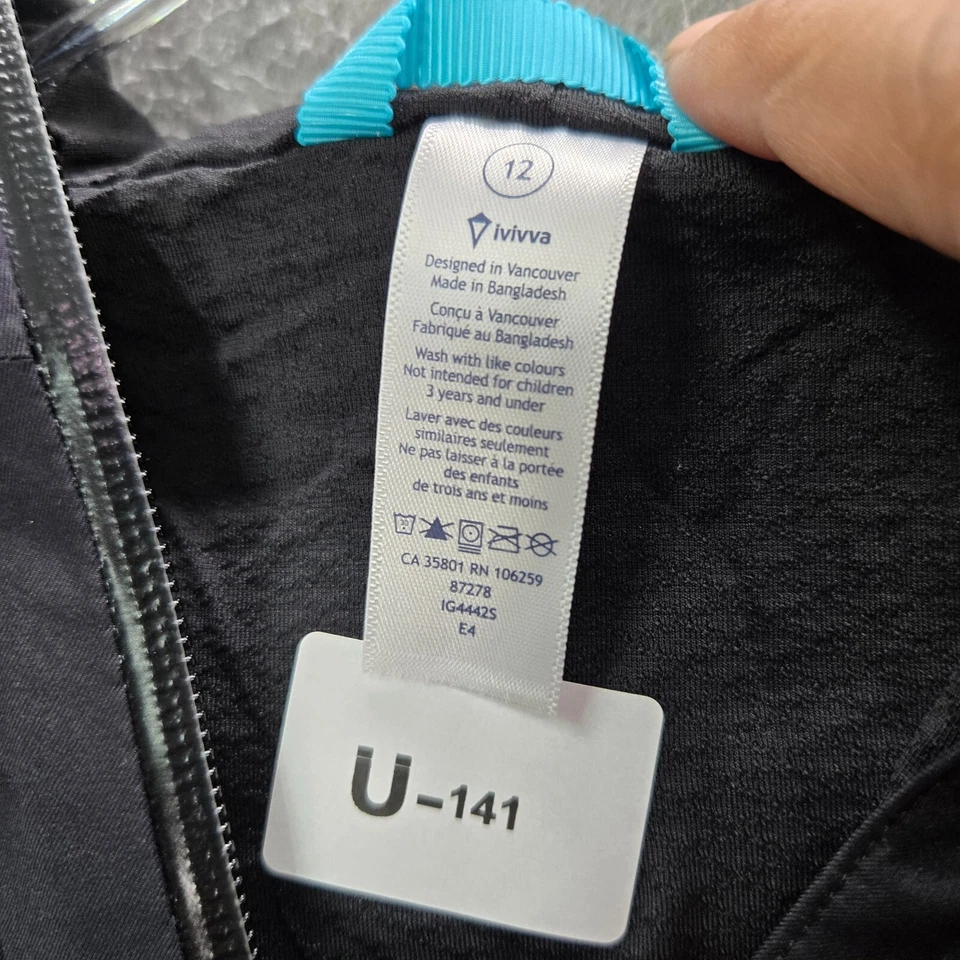 Ivivva 女孩夹克 12 黑色风衣全拉链连帽衬里口袋 Lululemon — 第 2/4 张图片