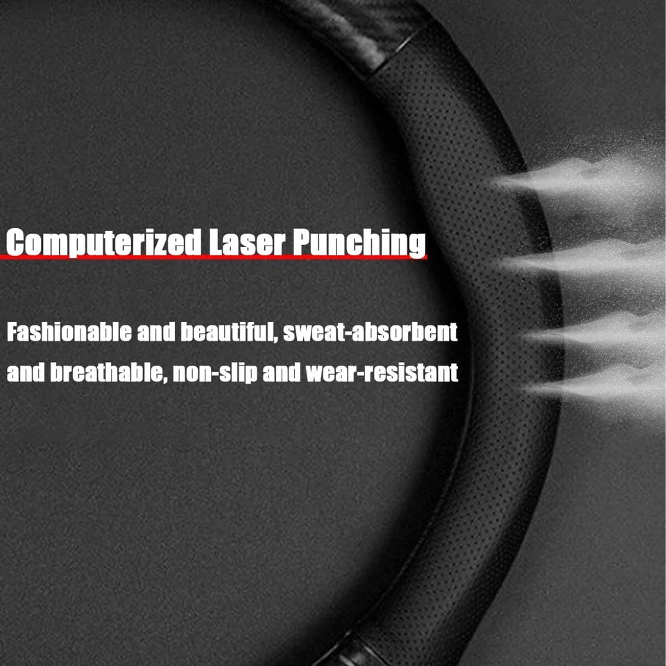 Black 15" Diameter Car Auto Steering Wheel Cover Deluxe Leather For VOLKSWAGEN - Image 2 of 4