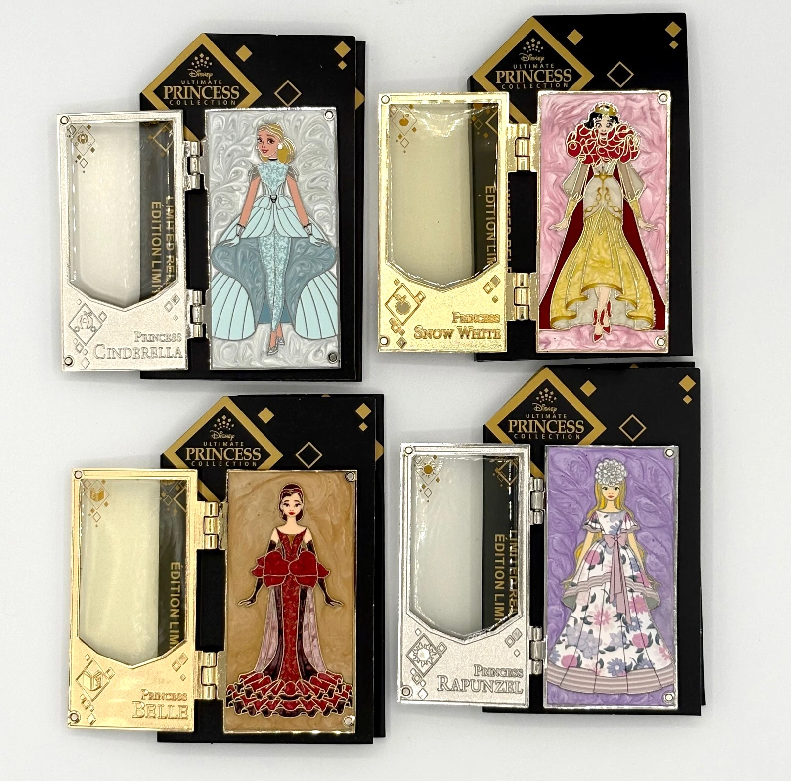 Disney Belle Cinderella Snow White Rapunzel Princess Ultimate Designer Pin Set