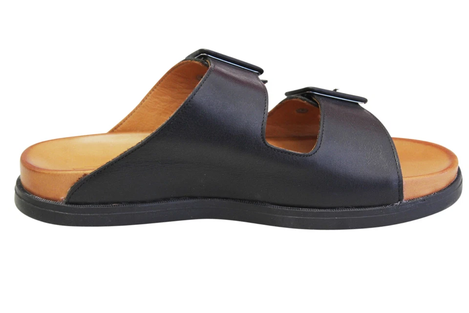 Libelle Damen Schuhe Sandaletten Freizeit Pantoletten in Leder Schwarz / Coralle - Bild 3 von 4