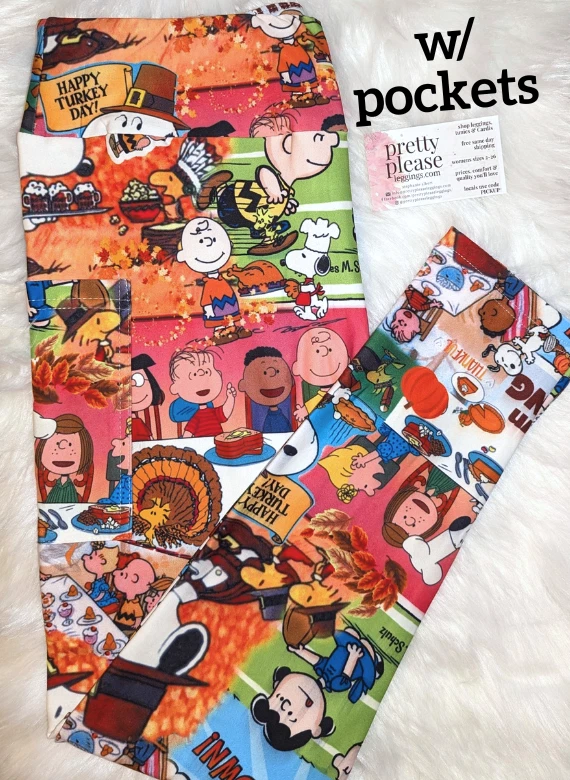 Charlie Brown Thanksgiving Super SOFT Leggings Snoopy Peanuts Turkey Holiday rts - Image 2 of 2