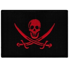 BLACK RED PIRATE FLAG PATCH JOLLY ROGER Skull Swords CALICO JACK embroidered new