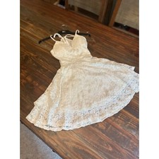 Emerald Sundae White Sparkle Lace Dress V Neck Spaghetti Strap Mini Dress XS