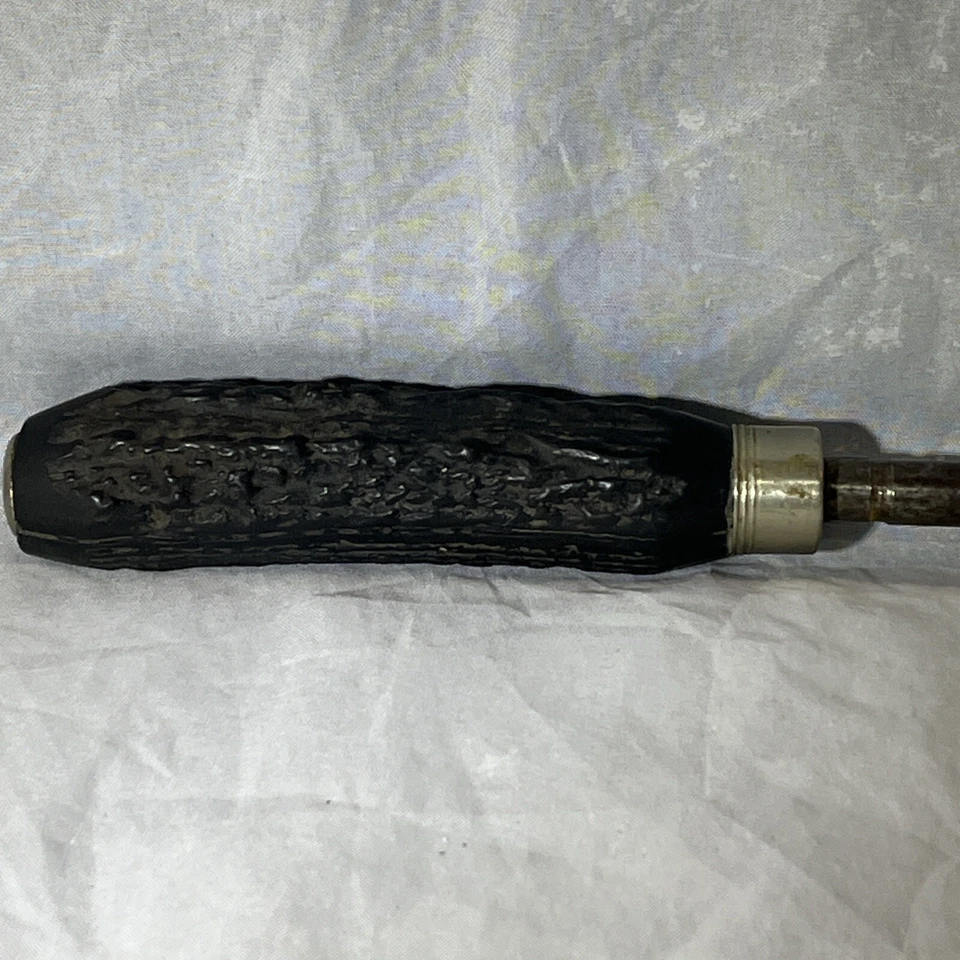 Afilador de cuchillos vintage de 13" con mango de hueso de asta negra varilla de acero Foto 3 de 4