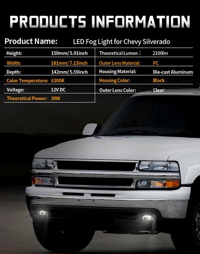 Combo LED Headlights + Fog Lights For 99-02 Chevy Silverado 1500 00-06 Suburban - Picture 12 of 14
