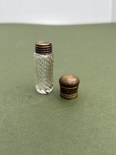 Antique 1900 Clear Glass Perfume Bottle With Brass Lid