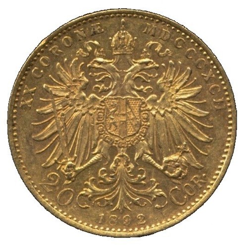 20 Korona / 20 Kronen Österreich-Ungarn Goldmünze Franz Joseph I 1892, D0550 - Picture 2 of 2