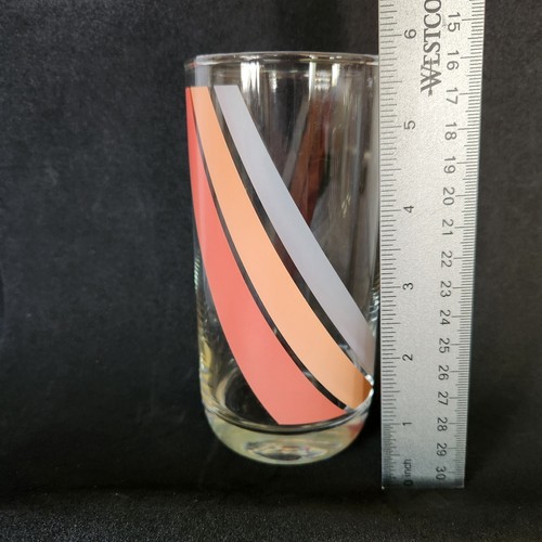 4 Libbey Wavy Banner Flag Tumblers Set Vintage Green Orange Pink Glasses - Picture 15 of 15