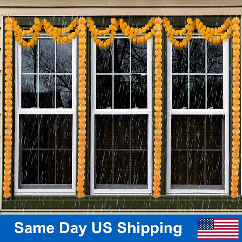 5x Marigold Garlands 5ft Long Artificial Orange Marigold Flower Wreath Decor USA - Picture 1 of 11