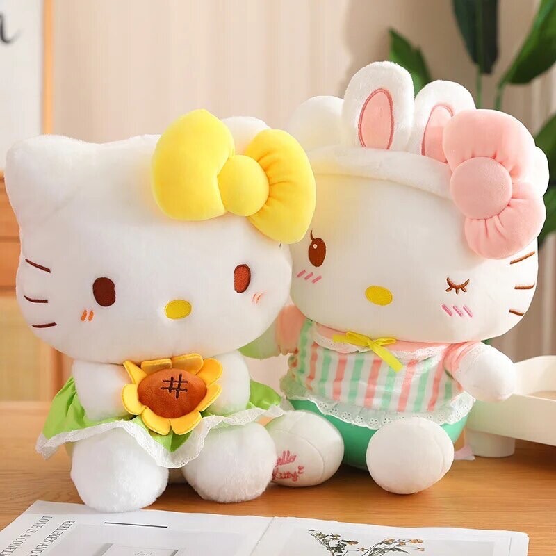 Peluche Hello Kitty Sanrio - Tenue Jaune - Taille Environ 17x15 Cm - Occasion