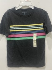 Cat Jack Boys Size M Size 8 Dark Grey Short Sleeve Tee Bold Color Stripes NWT