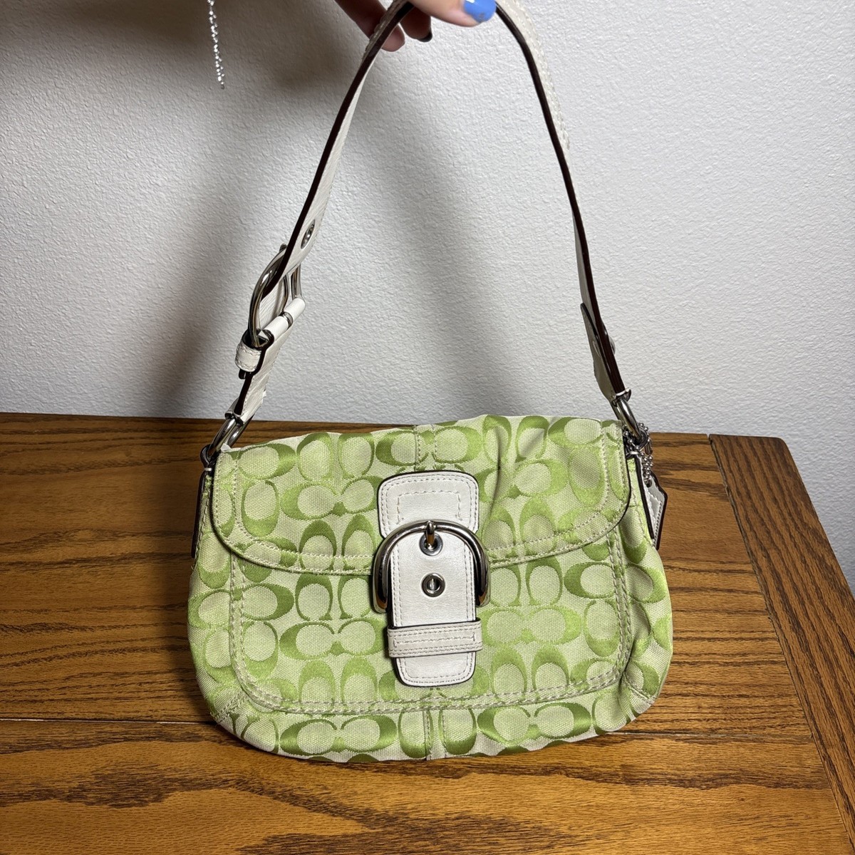 バッグ Coach Soho Mini Signature Turnrock Bag COACH SOHO MINI SIGNATURE MONOGRAM LOGO BLACK TOP HANDLE