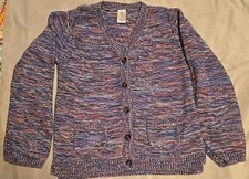 Oshkosh Bgosh Cute Girl's 7 Cardigan Sweater Blue Pink Orange Knit w/ Pockets