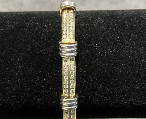 14k Yellow & White Gold Double Row Of Diamonds 6.75” Bracelet 22.15g - Picture 4 of 15