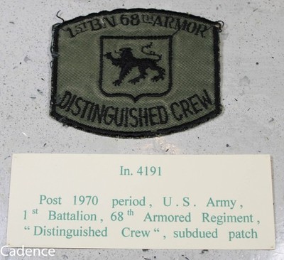 US Vietnam Era 1st Bn 68th Armored Regt Distinguished Crew Subdued Patch B517