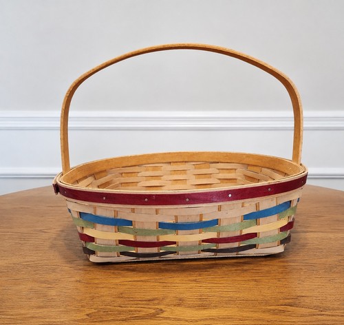 Vintage Longaberger Multi Color Woven Gathering Basket Single Handle Basket Only