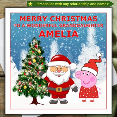 PEACHY IMPRESSIONS PEPPA PIG CHRISTMAS CARD personalised RELATIONSHIP NAME