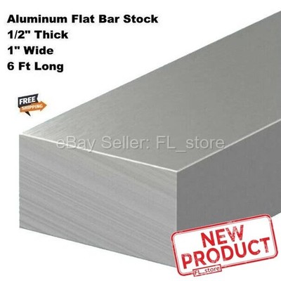 Aluminum Flat Bar Stock  1/2'' Thick  x 1'' Wide x 6 Feet Long Unpolished Finish