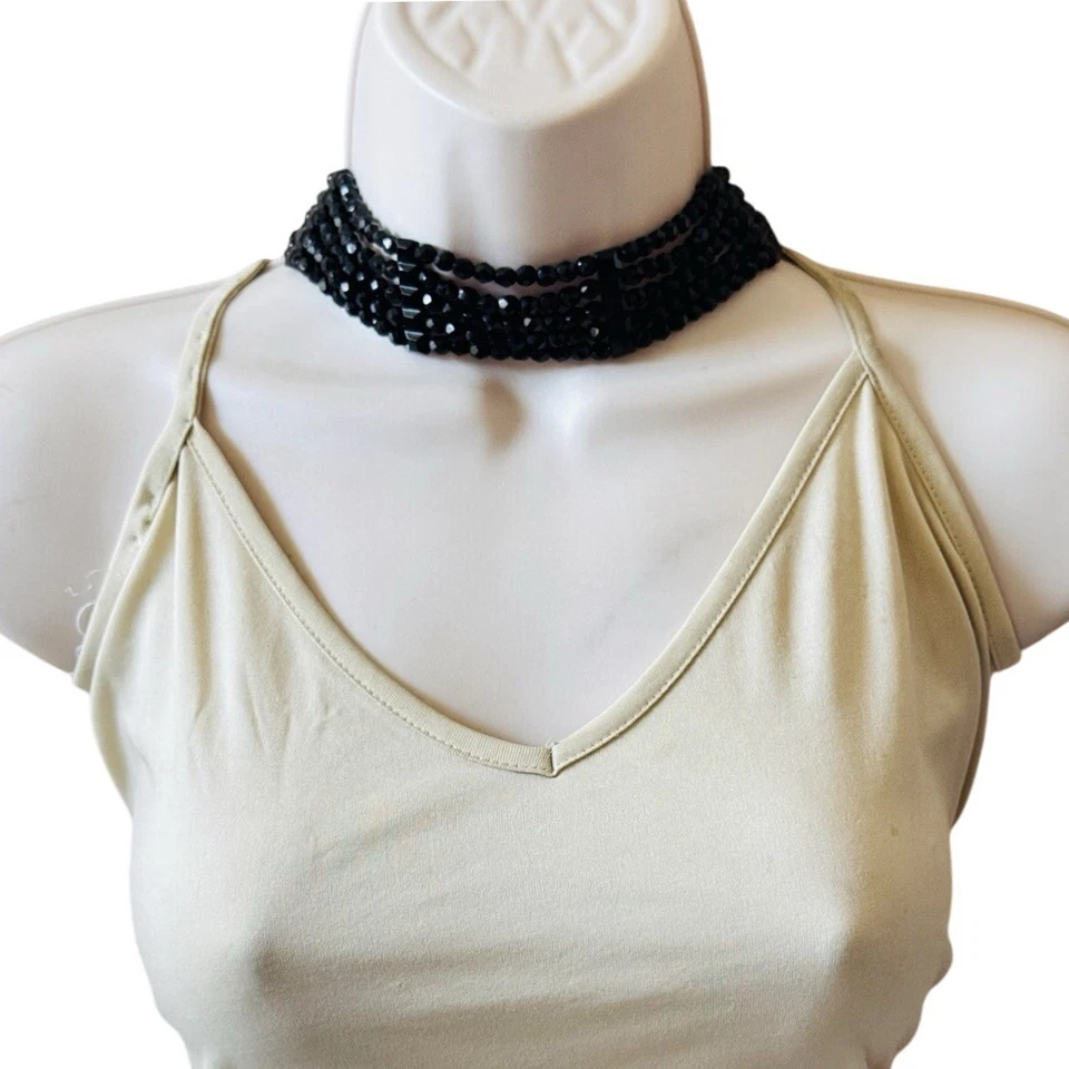 Collar De Colección Richelieu Firmado Regal Negro Cristal Multi Gargantilla Raro Chapado en Oro