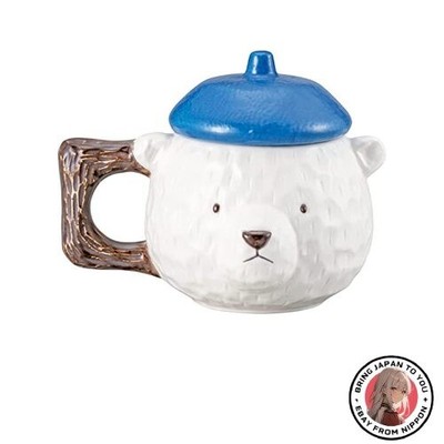 New Cute Tableware Mug with Lid Approx. 270ml Beret Bear Design SAN3763