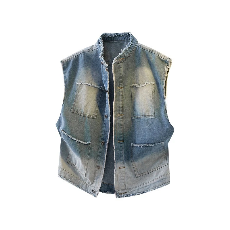 Mens Denim Vest Jean Coat Slim Fit Casual Clothing Sleeveless Outwear