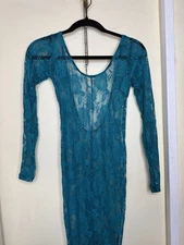 S Teal Blue Green Lace Full Bodysuit Pants Long Sleeve Whimsi Vamp Poison Ivy